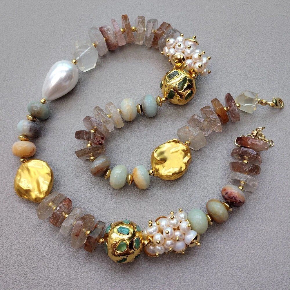 Catenine: Design Amazonit Quarz Perlen Halskette Collier Perle Quartz – Nuovo (secondo la descrizione) da Prilly venduto da ilyria73 2