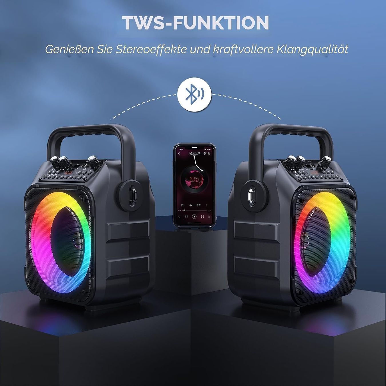 Casse acustiche: Karaoke Anlage 2 Mikrofone Bluetooth Lichteffekte PA – Nuovo e nell'imballaggio originale da Schaffhausen venduto da lou_w76n 4