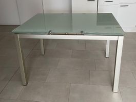 Esstisch Glas Metall Weiss ausziehbar rechteckig
