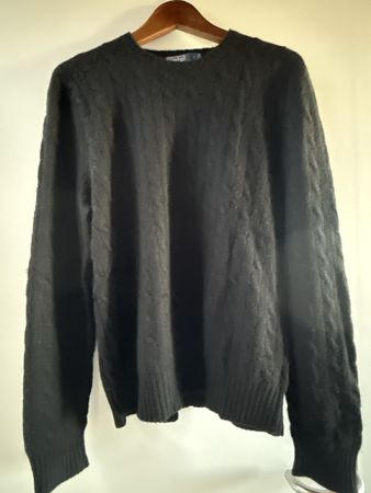Ralph Lauren Polo Cashmere Jumper, Black, Cable Knit, Large