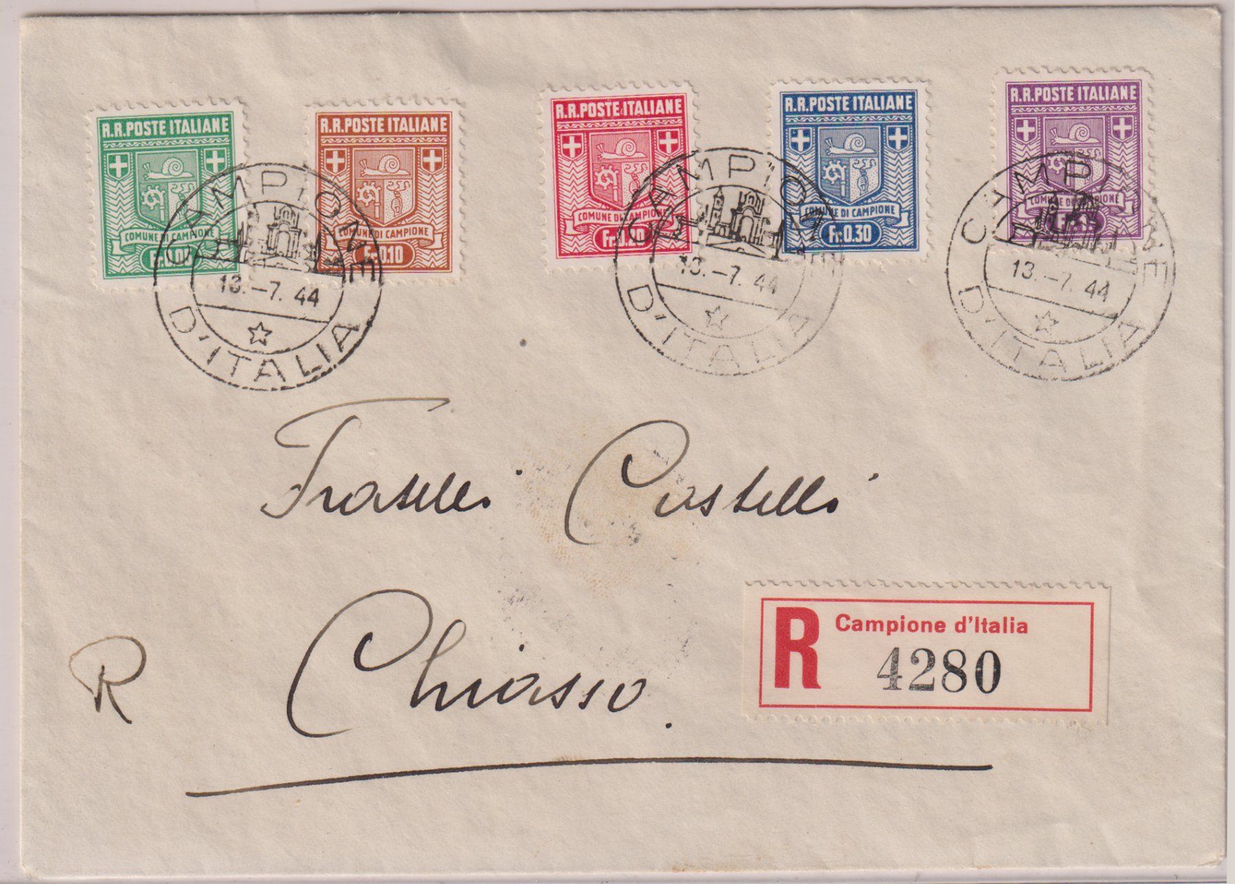 Tous les timbres: Brief CAMPIONE 1945 – D'occasion à Eschlikon TG par PhilCon