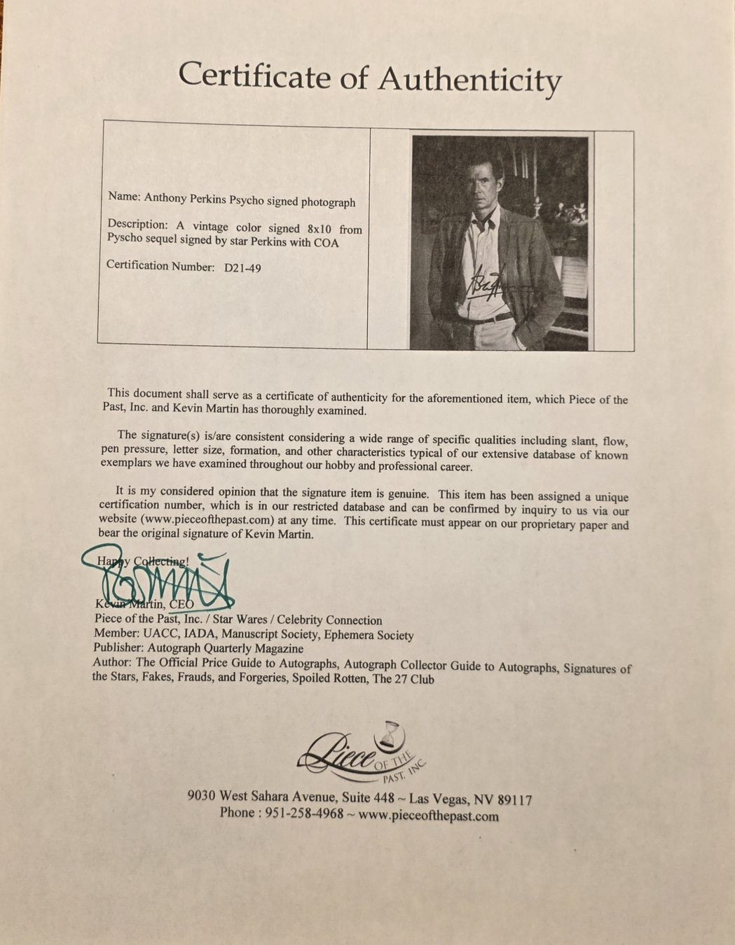 Autografi: Anthony Perkins Originalautogramm, zertifiziert – Nuovo (secondo la descrizione) da Feldbach venduto da gardenmagic 2