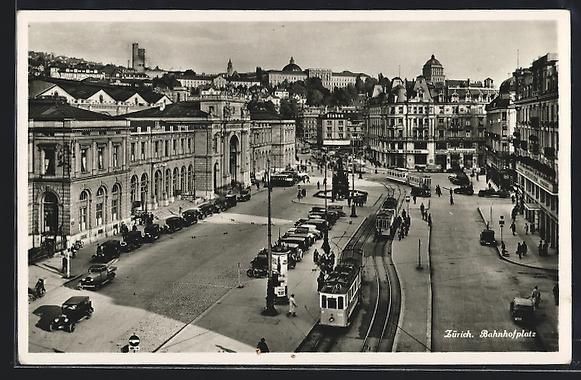 Ansichtskarten: AK Zürich, Bahnhofsplatz, Strassenbahn – Gebraucht aus Berlin von bartko-reher
