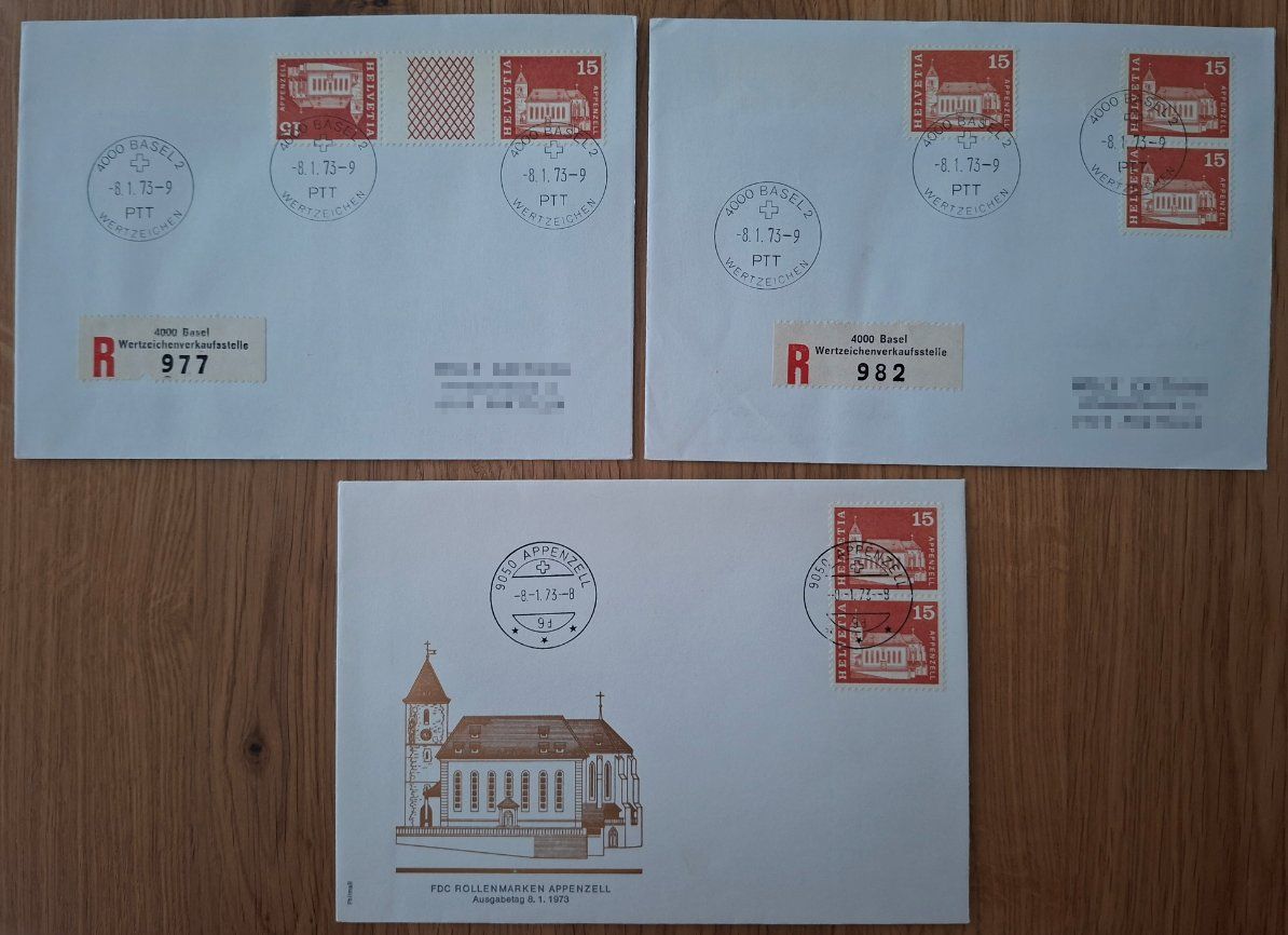 Buste & buste per spedizione: FDC Schweiz 1973 Basel & Appenzell 3 Briefe – Usato da Baldegg venduto da collect.hub