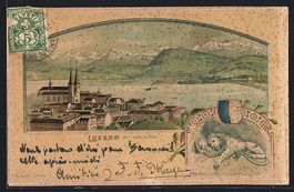 Litho Luzern, Panorama mit den Alpen, Pa