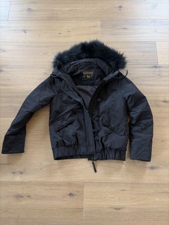 Woolrich winter jacket, size L, black with fur hood