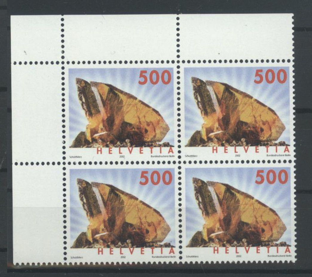Tutti i francobolli: 2002, Dauermarken Mineralien, Viererblöcke ** – Usato da Willisau venduto da Vollstempel