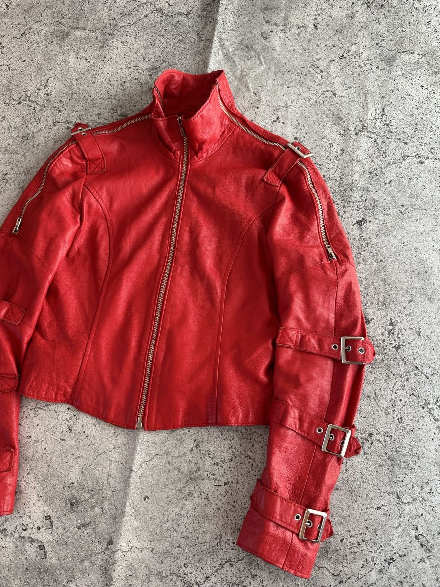 Giacche: Red Leather Biker Jacket, Italian Design - Cool Now! – Usato da Zürich venduto da megastored 9