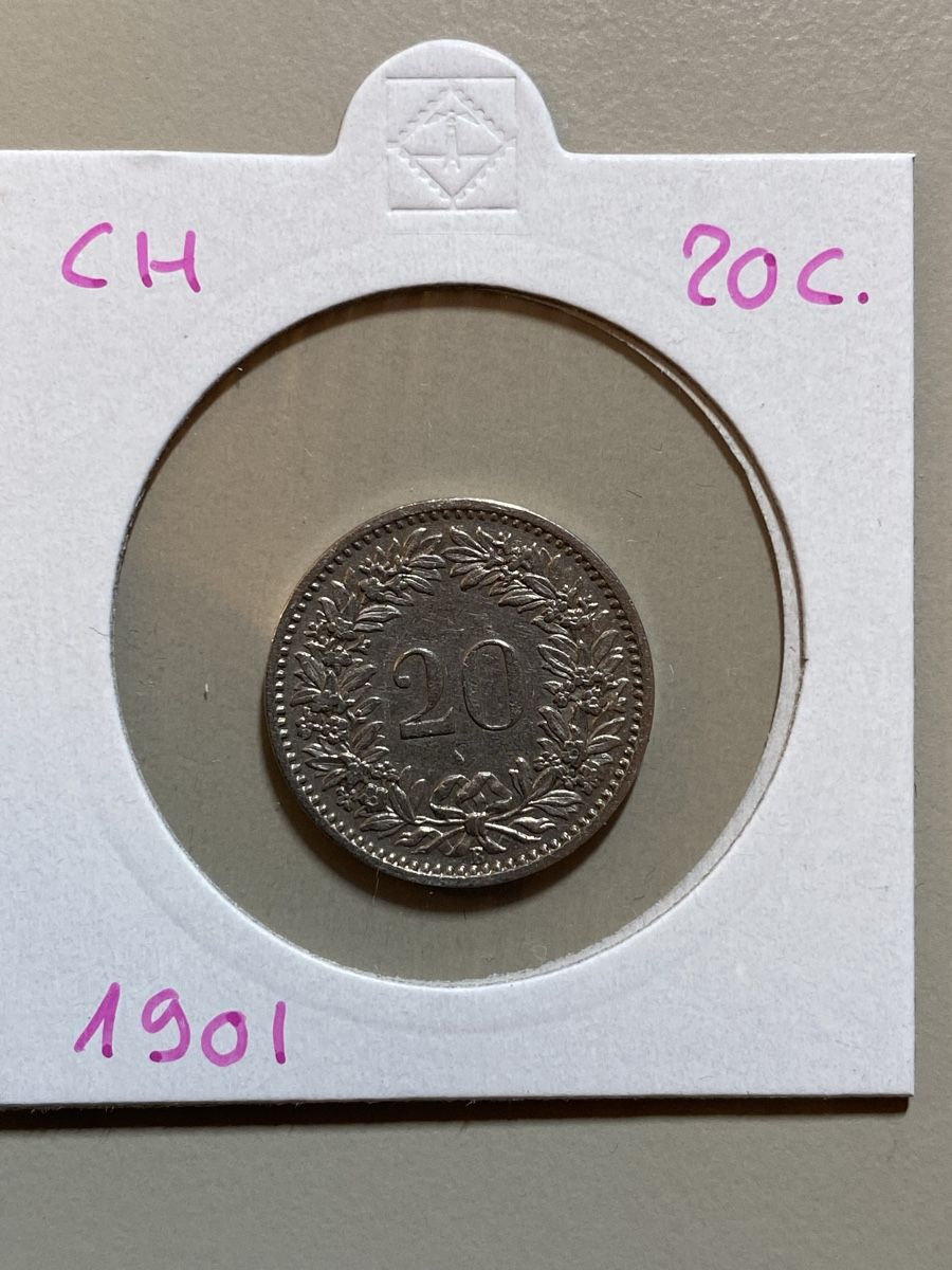 Alle Münzen: Suisse - 20 centimes - 1901 – Gebraucht aus Payerne von Mike1682