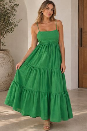 Mango Sommerkleid grün Stufenkleid Gr. M Baumwolle
