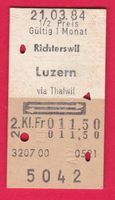 KARTON BILLETT, RICHTERSWIL - LUZERN, 2.KLASSE, RETOUR, HALB