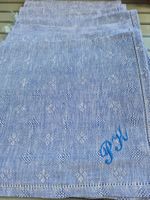 8 blaue Leinenservietten mit Monogramm "PK" neuwertig