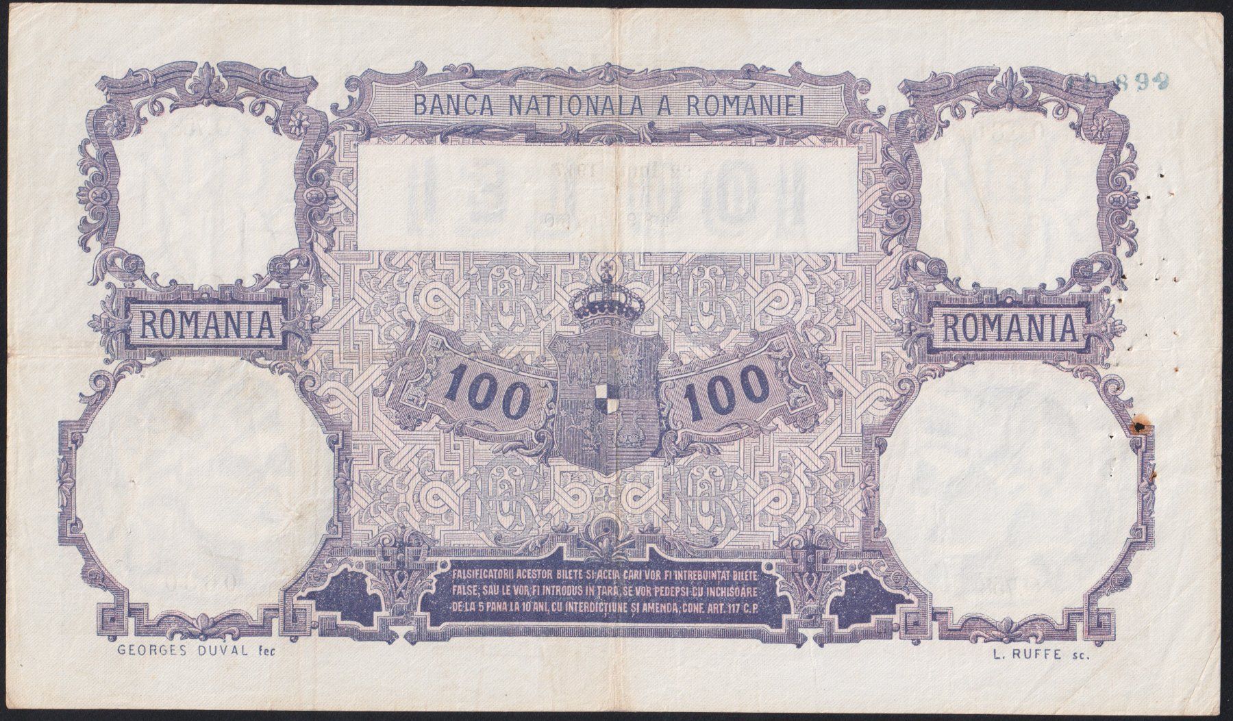 Billets de banque: Rumänien 100 Lei 1917 – D'occasion à Naters par Radman 1