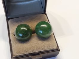 Gold Jade Ohrclips, Goldmontur 585, Vintage Schmuckstück