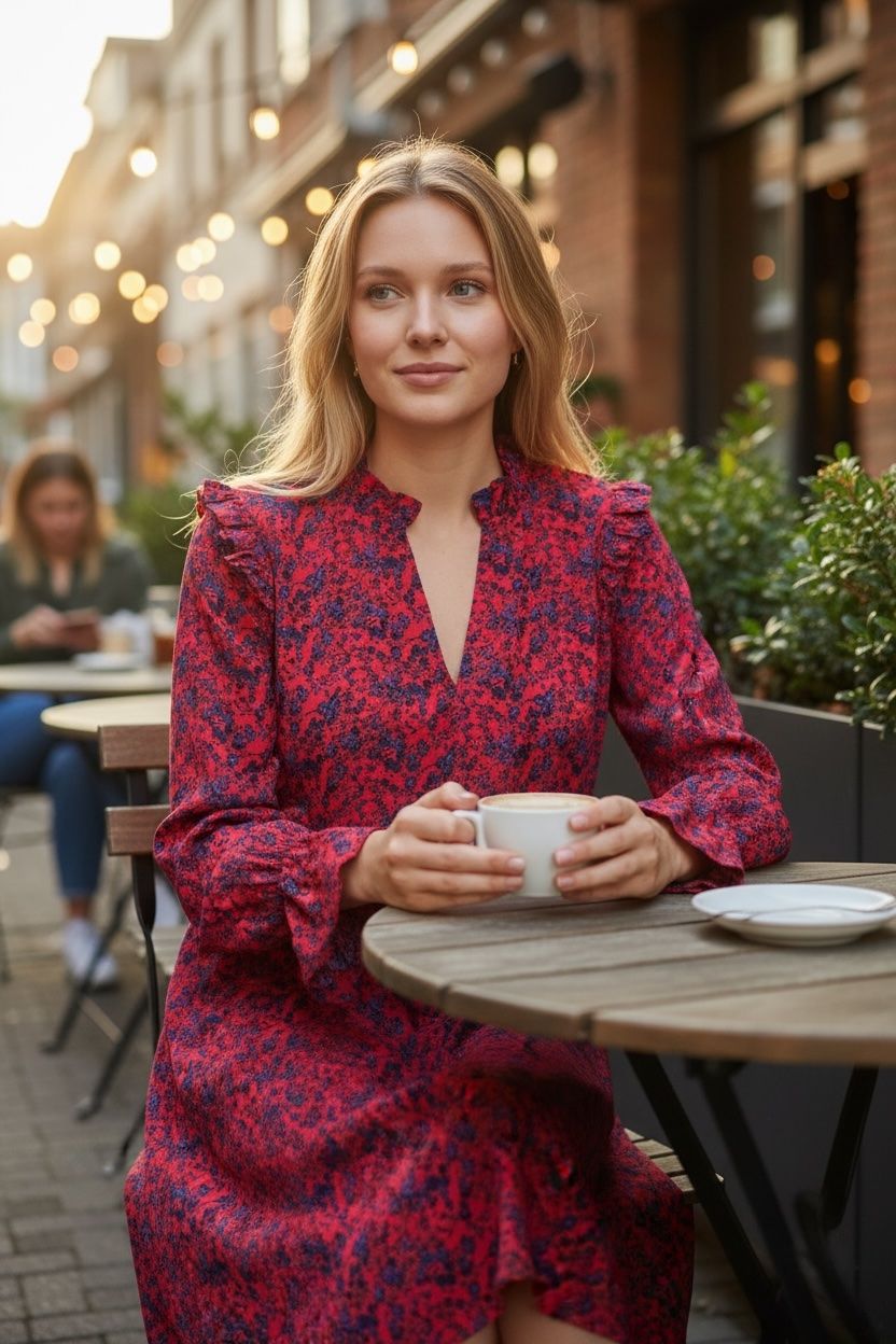 H&M Vestiti: H&M Kleid, Gr. 40, rot-blaues Blumenmuster – Usato da Neukirch an der Thur venduto da bee88 1