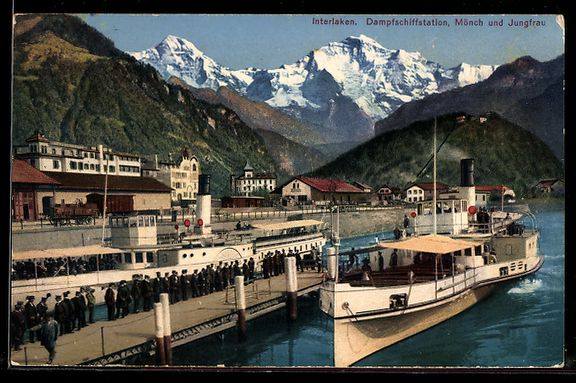 Cartoline postali: Interlaken, Dampfschiffstation, Mönch u – Usato da Berlin venduto da bartko-reher