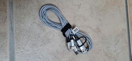 3in1 USB Aufladekabel für Iphone und Android Silber