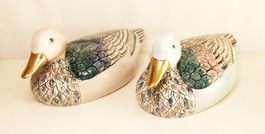 Paar handbemalte Enten-Terrinen aus Alcobaça 1970er