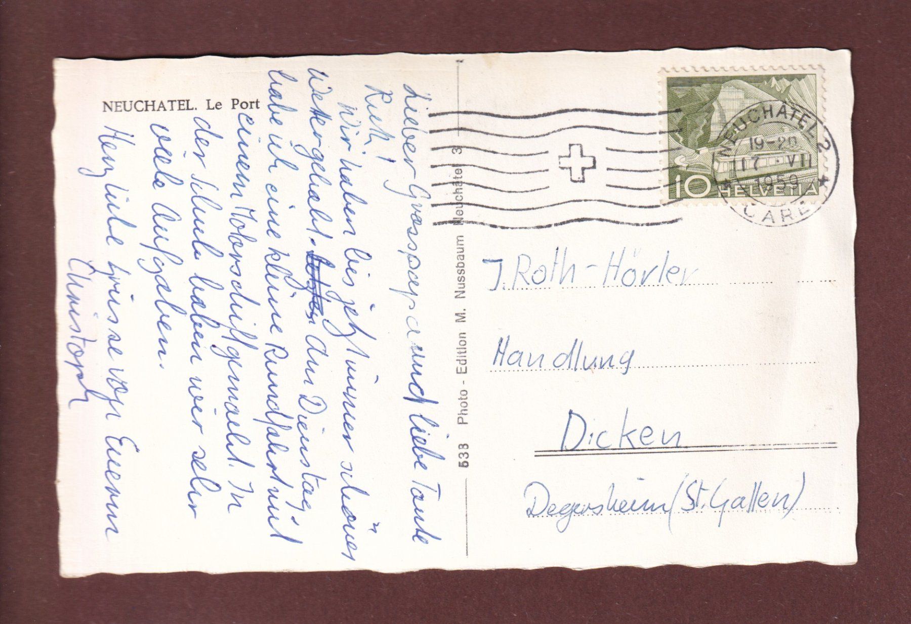 Cartoline postali: NEUCHÂTEL - Le Port - 1959 – Usato da Pully venduto da nicecards 1