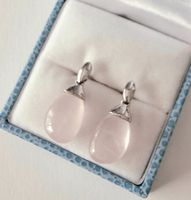 Edlen Natur Rosenquarz Silber Ohrringe 925 - NEU