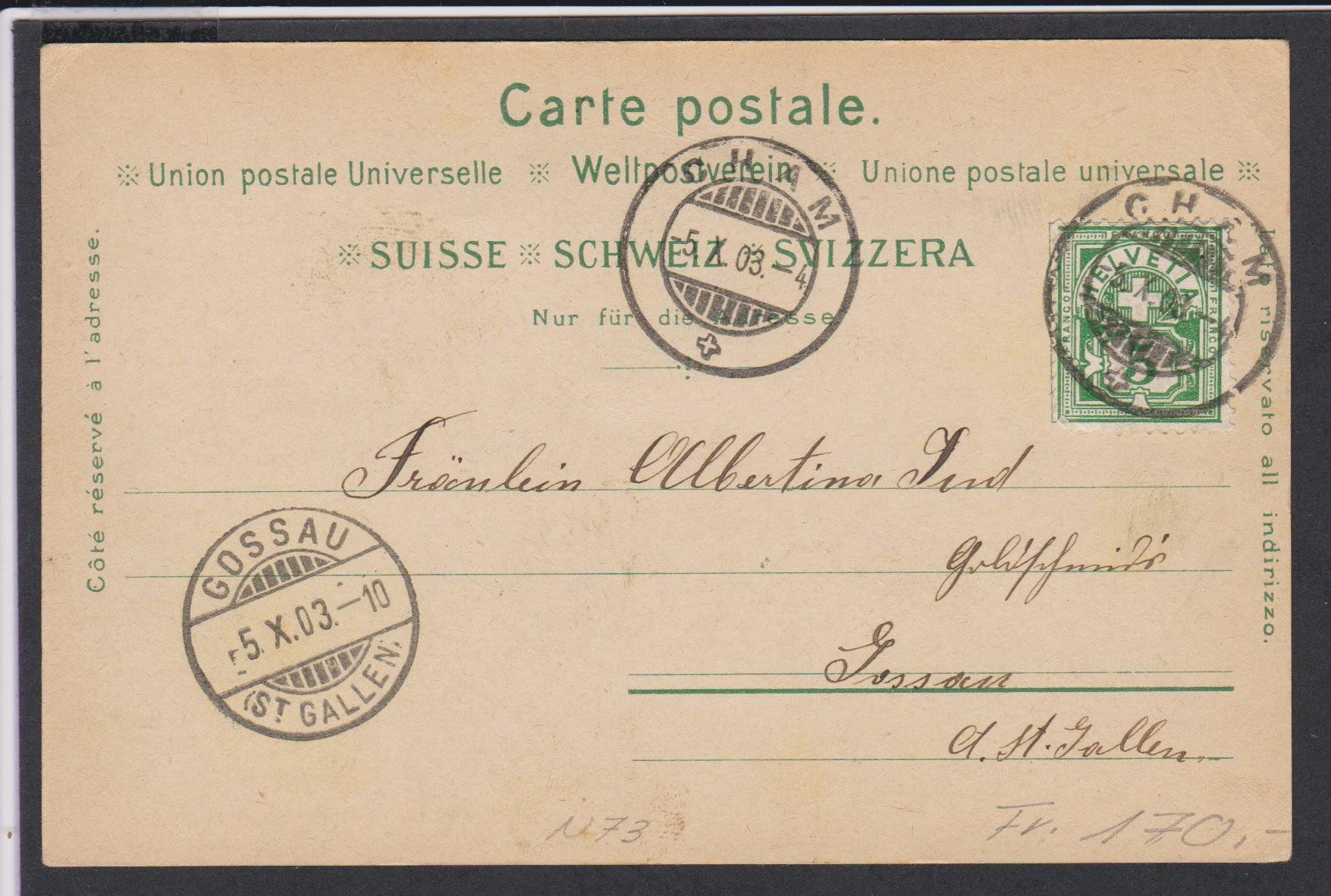 Cartoline postali: Cham  ZG   -   alte Litho Ansichtskrte gestempelt 1903 – Usato da Vitznau venduto da Ropaku 3