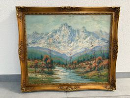 69.5X59.5/ Ölgemälde Berglandschaft/ Bilderrahmen