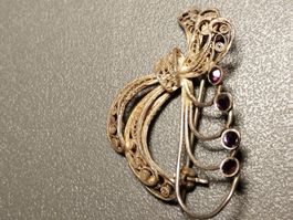 Brosche, antik Silber, m. Amethysten, Porto 3.40