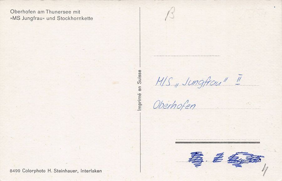 Cartoline postali: Thunersee, MS JUNGFRAU bei Oberhofen – Usato da Frauenfeld venduto da POML 1