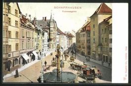 Schaffhausen, Frohnwaagplatz belebt um 1900