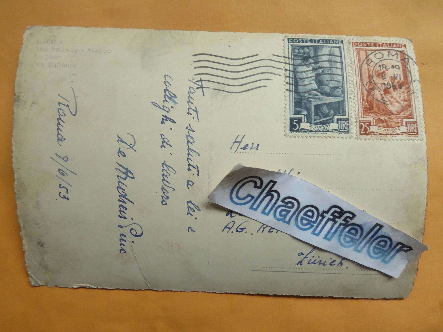 Cartoline postali: 1953  Roma - La Stazione – Difettoso da Zürich venduto da Chaeffeler 1