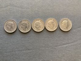 5x Schweizer 5 Rappen Münzen, 1931 u.a