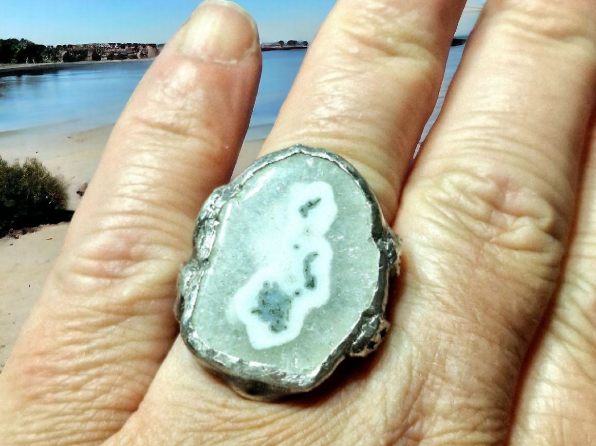 Anelli: Statement-Ring, Silber & Dendritenachat, Grösse 55 – Nuovo e nell'imballaggio originale da Aarau venduto da Schmuckhoehle_MD 7