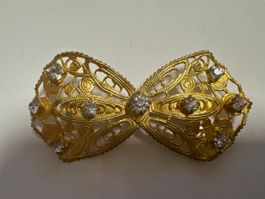 Filigrane Vintage Schleifen Brosche Goldfarben mit Strass 60