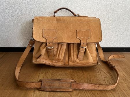 Camel Colored Genuine Leather Messenger Bag