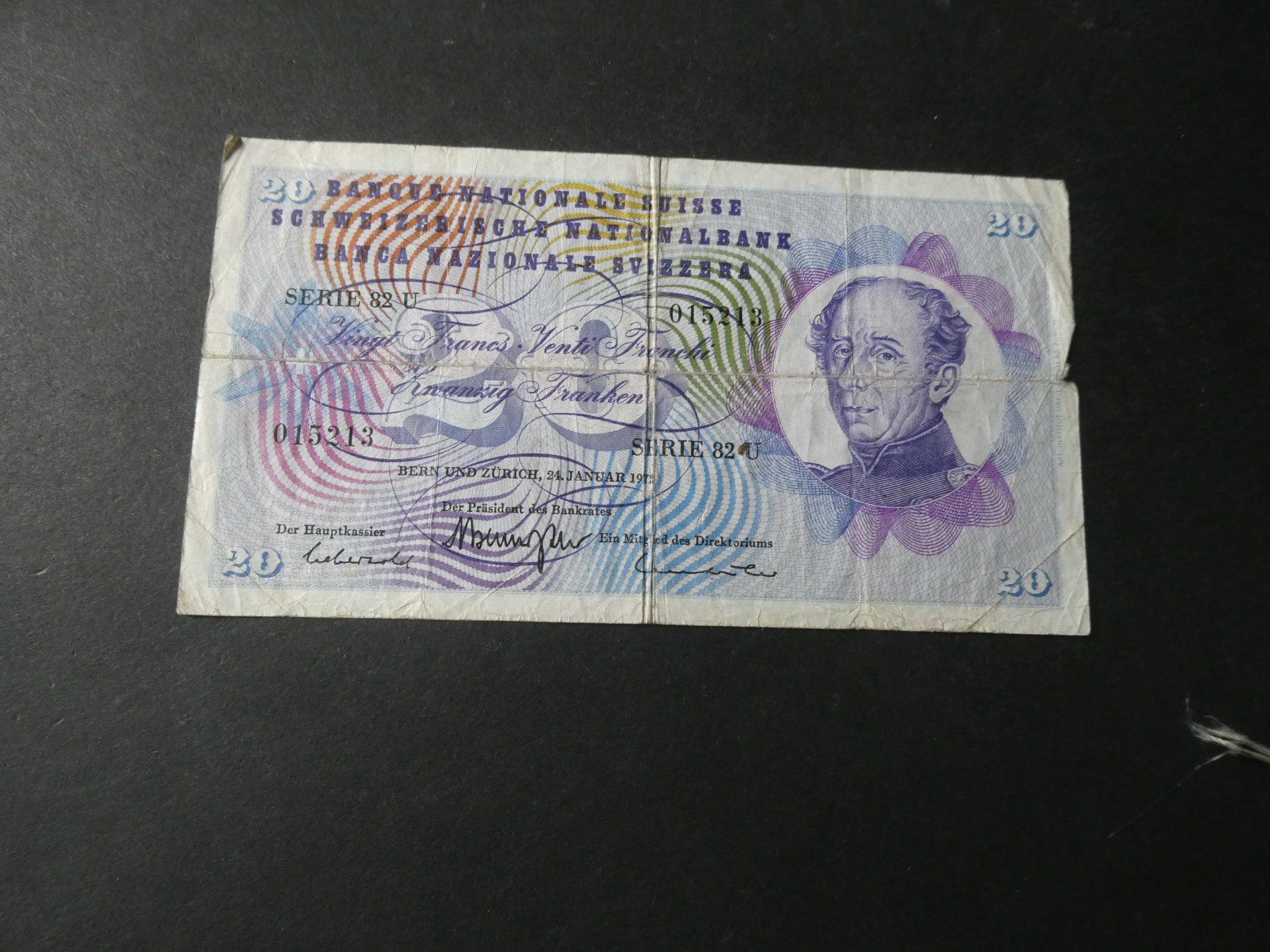 Banknoten: Schweiz 1972, 20 Franken – Gebraucht aus Hinterforst von Rohusri