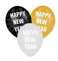Happy New Year Latexballons mit Konfetti, 27 cm - 6 Stück
