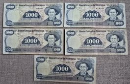 Nicaragua 1000 Cordobas Serie E 1979 P 139 x 5pcs