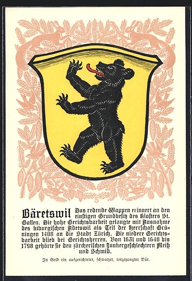 Cartoline postali: Bäretswil, Wappen mit schwarzem Bären – Usato da Berlin venduto da bartko-reher