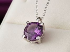 Silber 925  Anhänger mit Amethyst-Zirkonia, prachtvoll - Neu