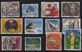 Steckkarte mit sauberen Vollstempel auf 12 Schweizermarken