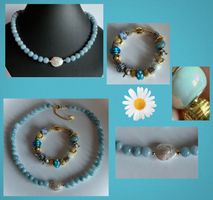 STEINKETTE AQUAMARIN - QUARZ UND ARMBAND BEADS MURANO STYLE