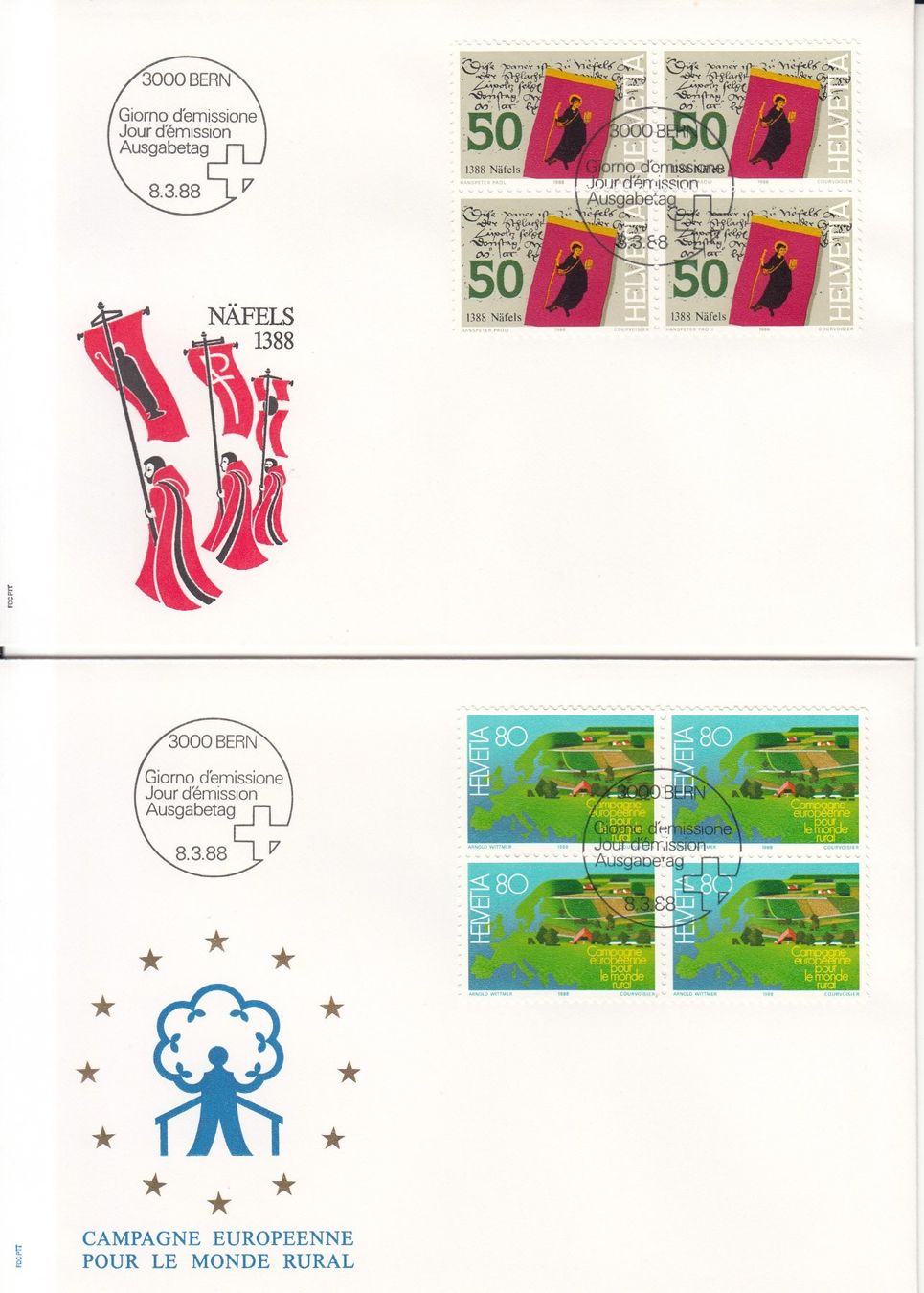 Alle Briefmarken: SBK 758 - 762 im 4er-Block FDC – Gebraucht aus Bürglen TG von StampGraf 2