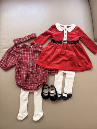 2 Baby Girl Holiday Outfits and Shoes - Size 74 / 9m