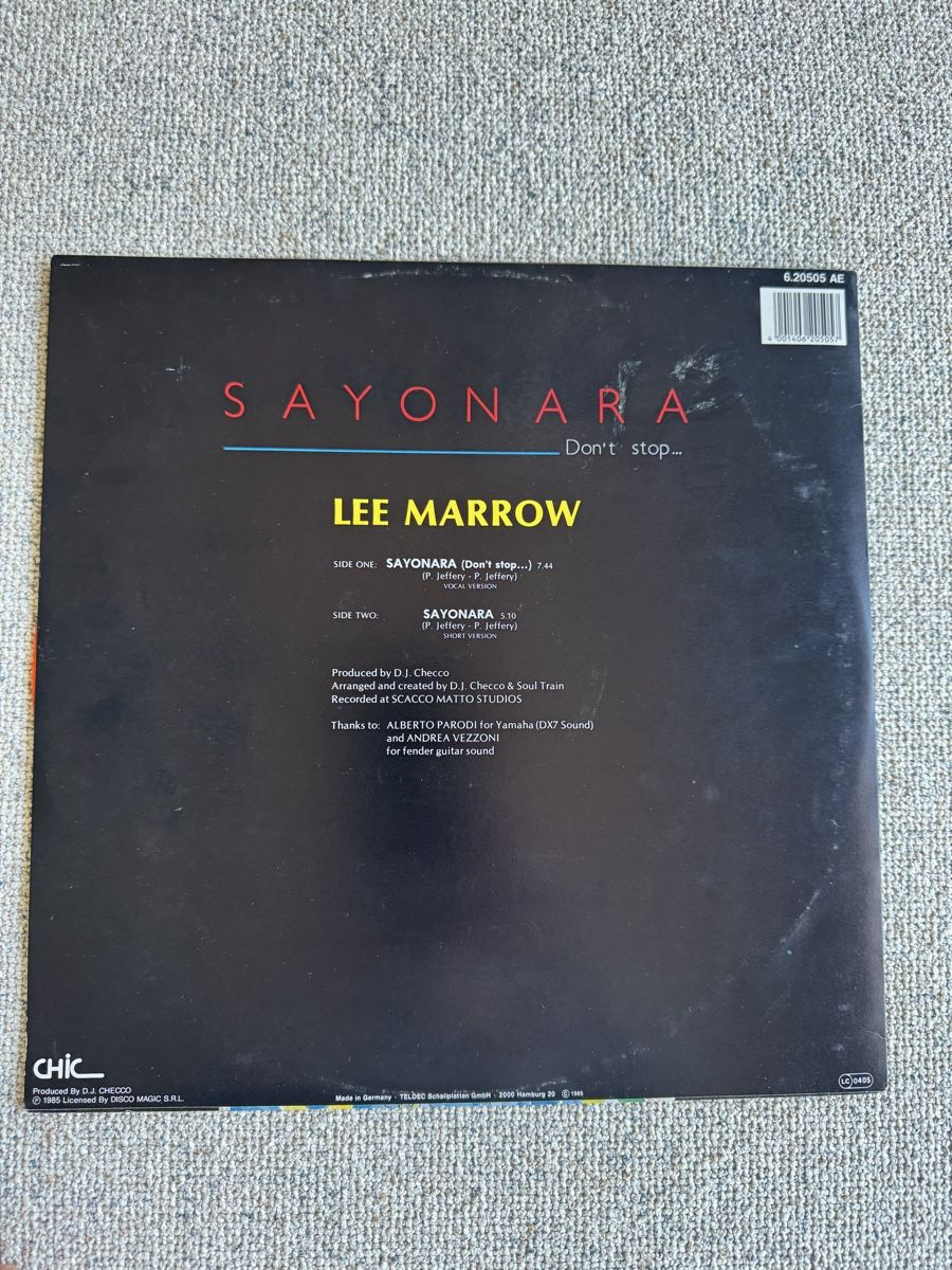 Dischi in vinile: Lee Marrow - Sayonara -  12" Single - 80s/Italo Disco – Usato da Rorbas venduto da BlackstarRecords 1