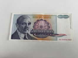 500'000'000 Dinara Jugoslawien 1993 Banknote AA Serie