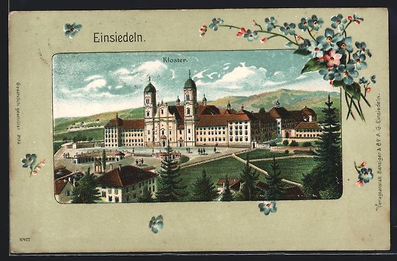 Cartoline postali: Litho Einsiedeln, Kloster mit grossem Pl – Usato da Berlin venduto da bartko-reher