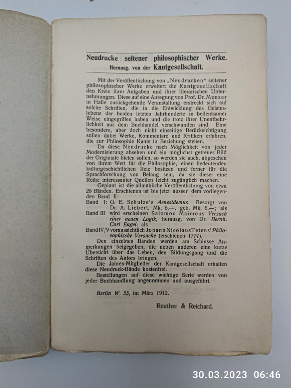 Bücher: PHILOSOPHIE - KANT - 1912 – Gebraucht aus Goldach von Gaip 2