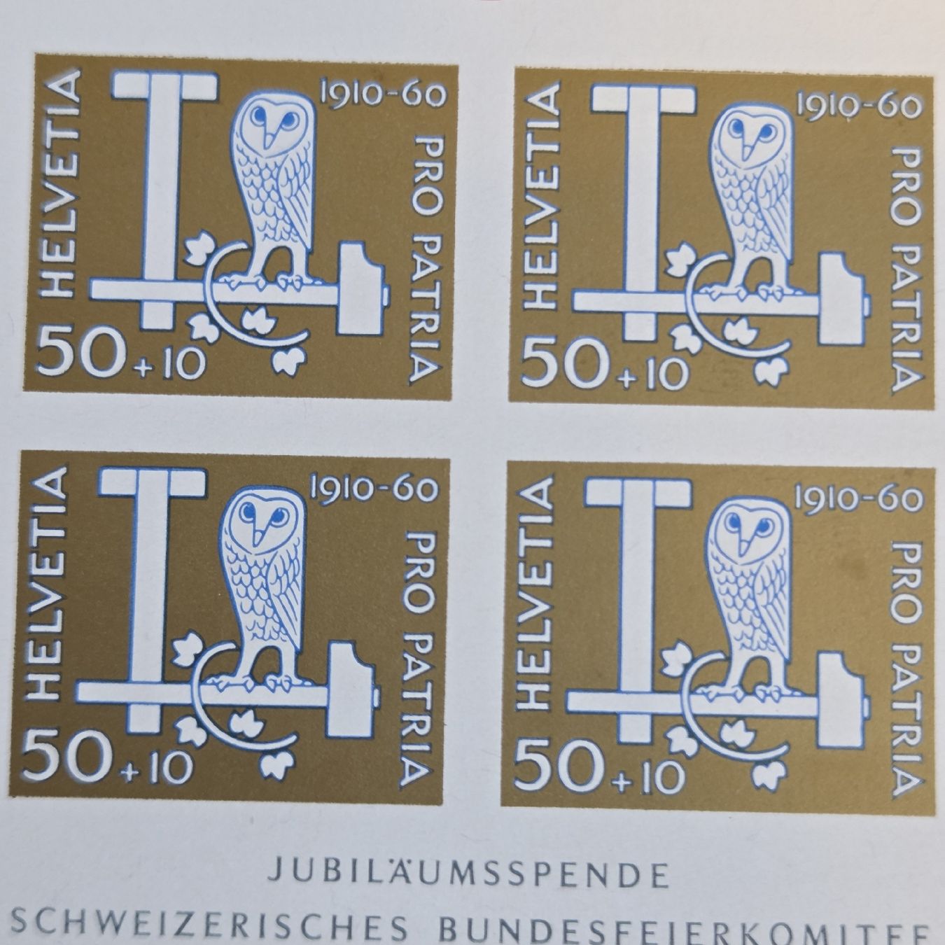 Tutti i francobolli: Pro Patria 1910-60 Jubiläumsspende, Viererblock Postfrisch.. – Usato da Stans venduto da Ducati16 3