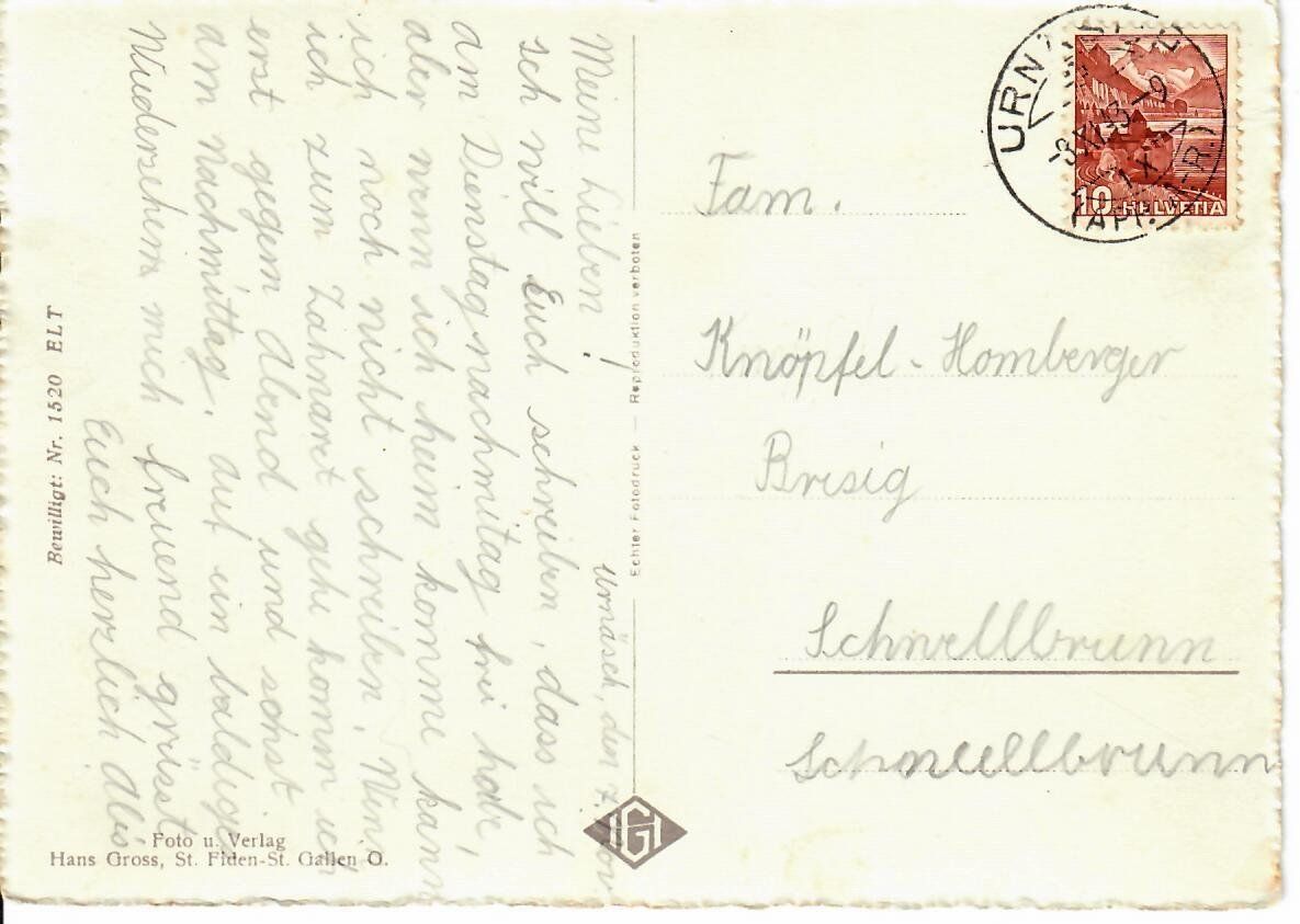 Cartoline postali: Urnäsch 1943 – Usato da Hochdorf venduto da Ziegel-16 1