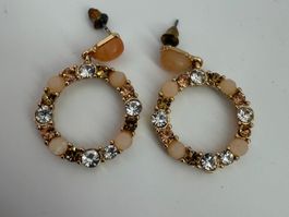 Modeschmuck Ohrringe, goldfarben, mit Strass-Steinen